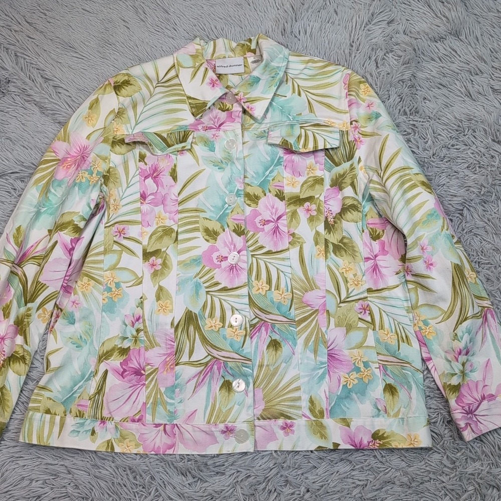 Alfred Dunner Jacket Womens 14 Colorful Floral Pockets Button Up Lightweight
